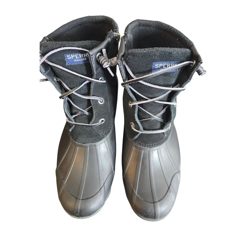 Sperry Saltwater Black Suede Leather Waterproof Duck Boots STS80422 Womens‎ 9